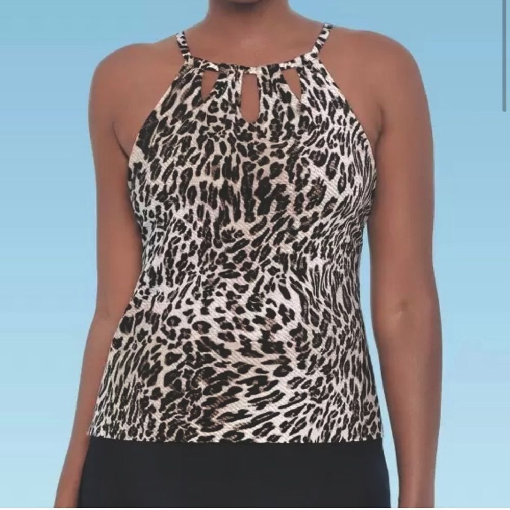 Dreamsuit by Miracle Brands Leopard Print Slimming Flowy Tankini Swim Top 8 NEW!